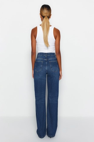 Jean wide legs taille haute - Bleu