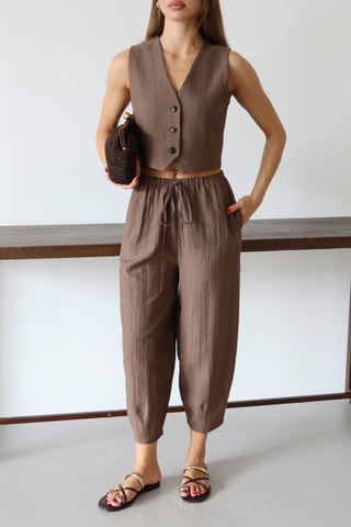 Veste courte sans manches et pantalon - Marron