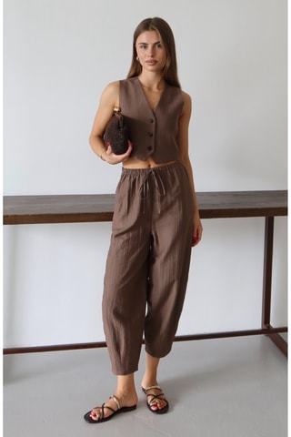 Veste courte sans manches et pantalon - Marron