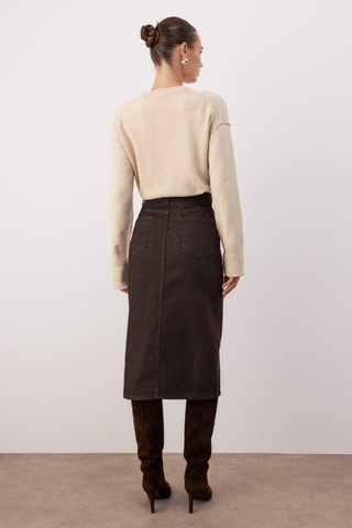 Jupe midi en jean - Marron