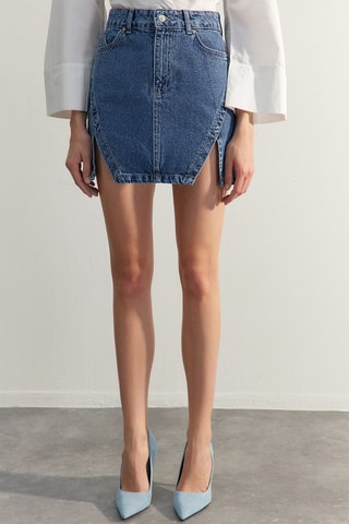 Gonna taglio dritto in jeans - Blu