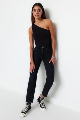 Jeans mom a vita alta - Nero