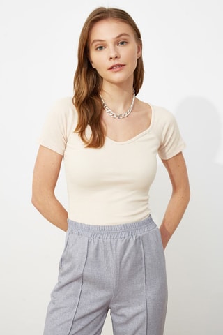 Top côtelé - Beige