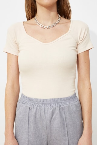 Top côtelé - Beige