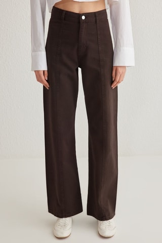 Jeans wide legs a vita alta - Marrone