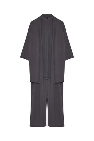 Kimono e pantaloni a vita alta - Grigio