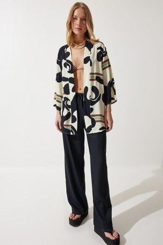 Kimono - Bianco, nero e marrone