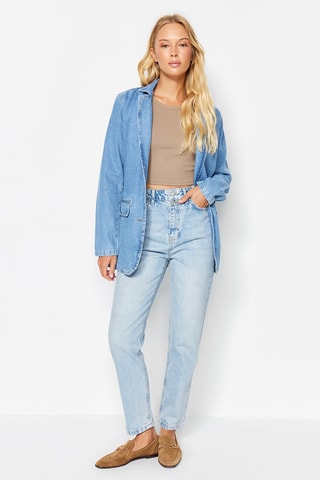 Jeans straight a vita alta - Blu