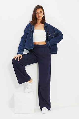 Pantaloni wide legs a vita alta - Blu