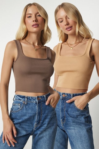 2 crop tops - Beige et marron