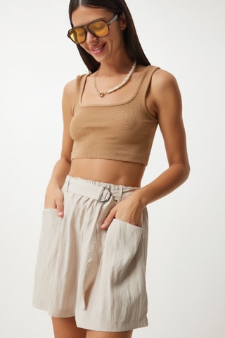 Shorts a vita alta - Beige