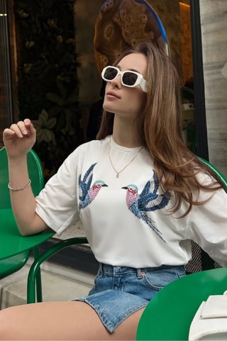 T-shirt - Bianco, blu e rosa