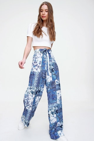 Pantalon casual - Bleu, blanc et motifs