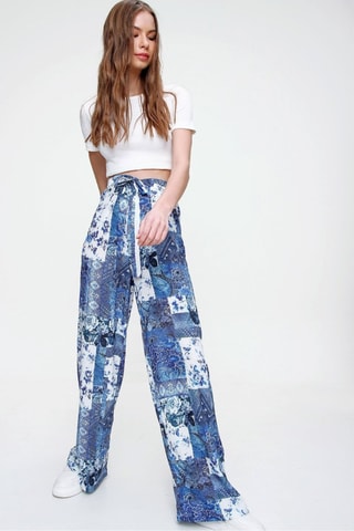 Pantalon casual - Bleu, blanc et motifs