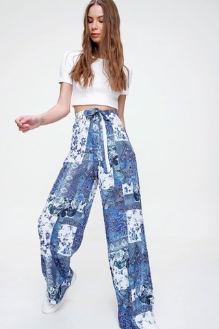 Pantalon casual - Bleu, blanc et motifs