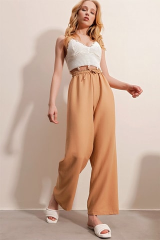 Pantalon casual taille haute - Beige