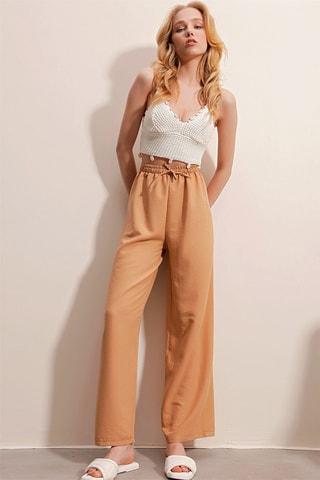 Pantalon casual taille haute - Beige
