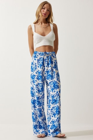 Pantaloni relaxed - Ecrù e blu