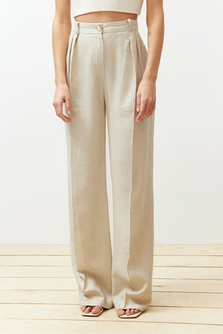 Pantalon wide legs taille haute - Beige