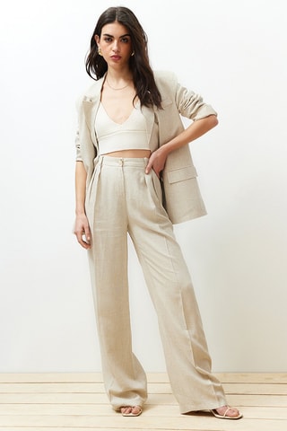 Pantalon wide legs taille haute - Beige