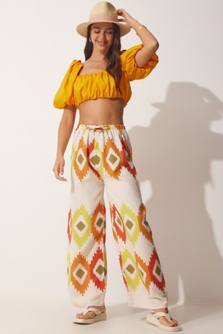 Pantalon palazzo en lin - Jaune