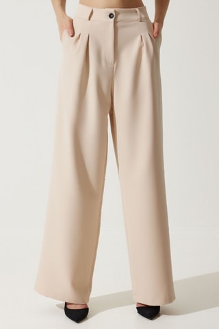 Pantalon wide legs taille haute - Beige