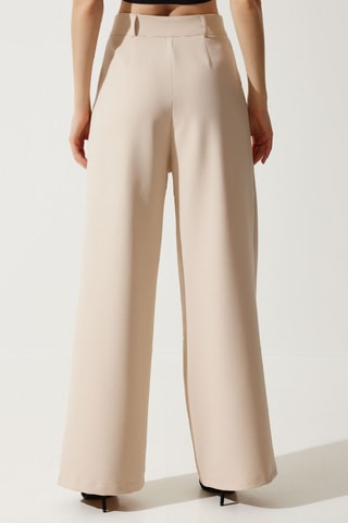 Pantalon wide legs taille haute - Beige