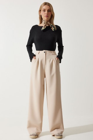 Pantalon wide legs taille haute - Beige