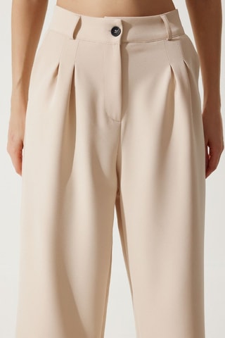 Pantalon wide legs taille haute - Beige
