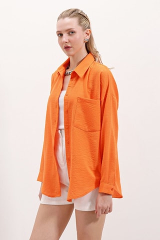 Camicia oversize in lino - Arancione