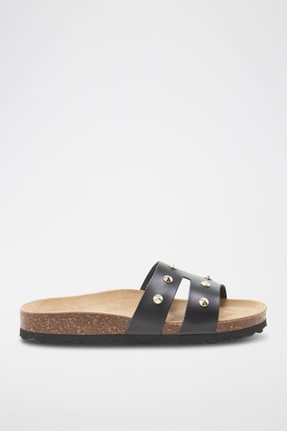 Mules en cuir - Noir, beige et marron