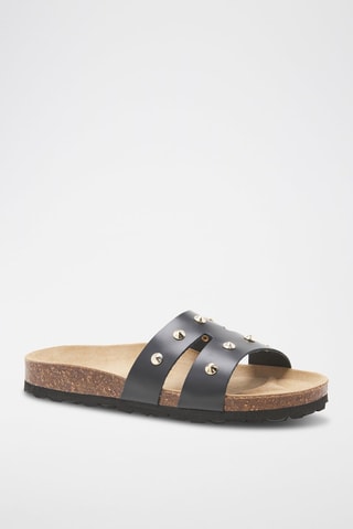 Mules en cuir - Noir, beige et marron