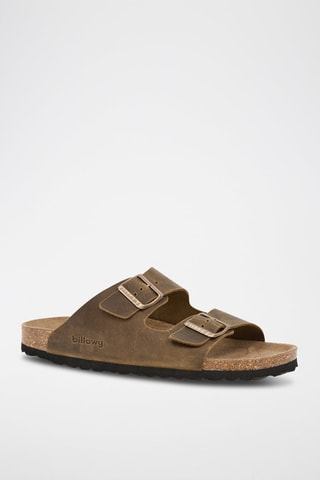 Mules en cuir - Kaki - Noir, vert et marron