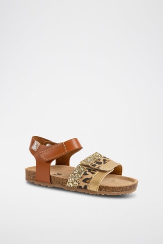 Sandales en cuir - Noir, beige, marron et doré