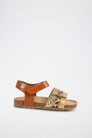 Sandales en cuir - Noir, beige, marron et doré
