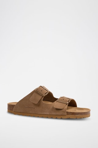 Mules en nubuck - Marron et doré