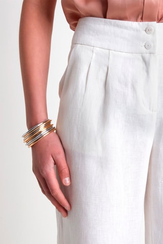 Pantalón recto de tiro alto de lino - Blanco