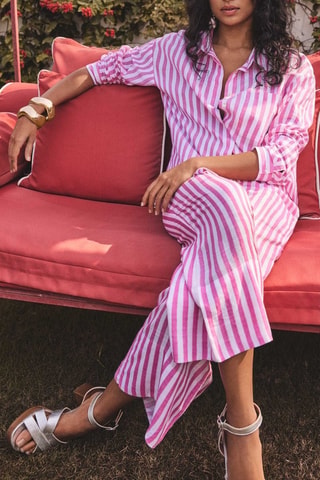 Pantalón ancho - Rosa y blanco