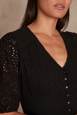 Vestido midi de bordado inglés - Negro