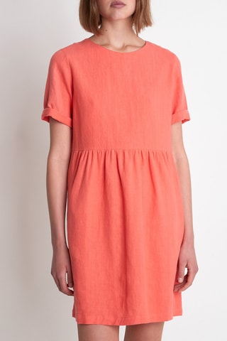 Vestido recto de lino - Coral