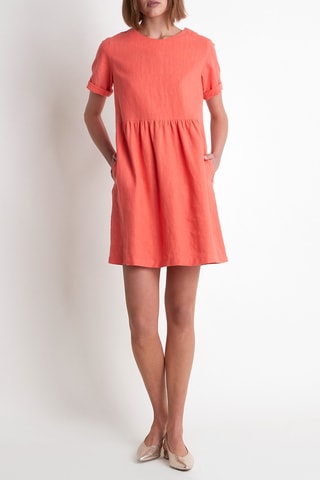 Vestido recto de lino - Coral