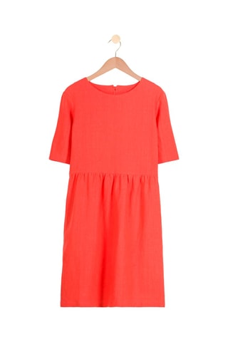 Vestido recto de lino - Coral