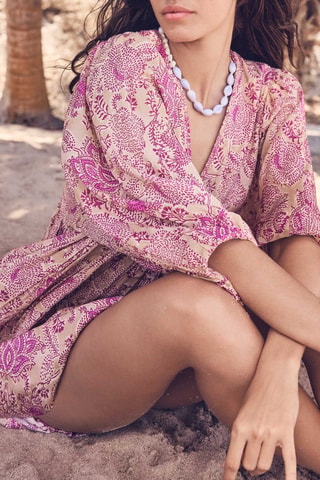 Vestido evasé - marfil y fucsia