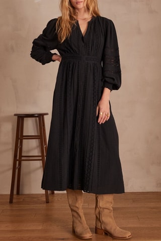 Vestido camisero con bordado inglés - Negro