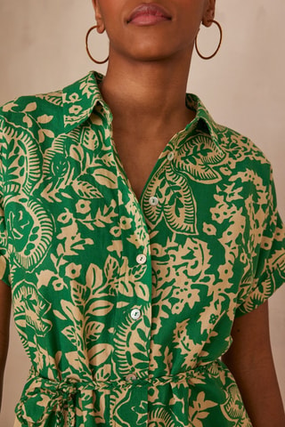 Vestido camisero de lino - Verde