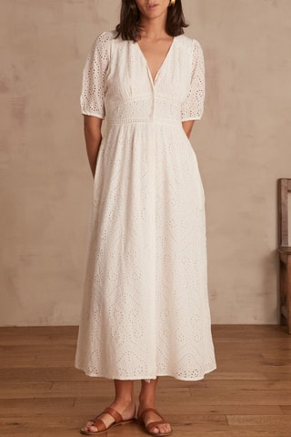 Vestido midi de bordado inglés - Blanco