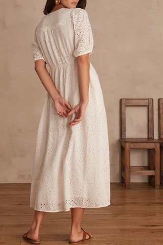 Vestido midi de bordado inglés - Blanco