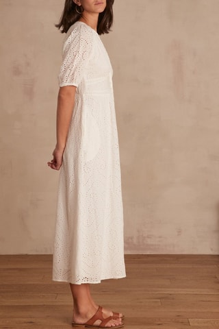 Vestido midi de bordado inglés - Blanco