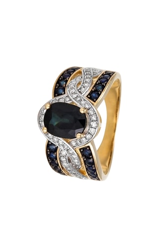 Anel Dakan Ouro amarelo, diamantes e safira