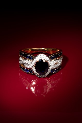Anel Dakan Ouro amarelo, diamantes e safira